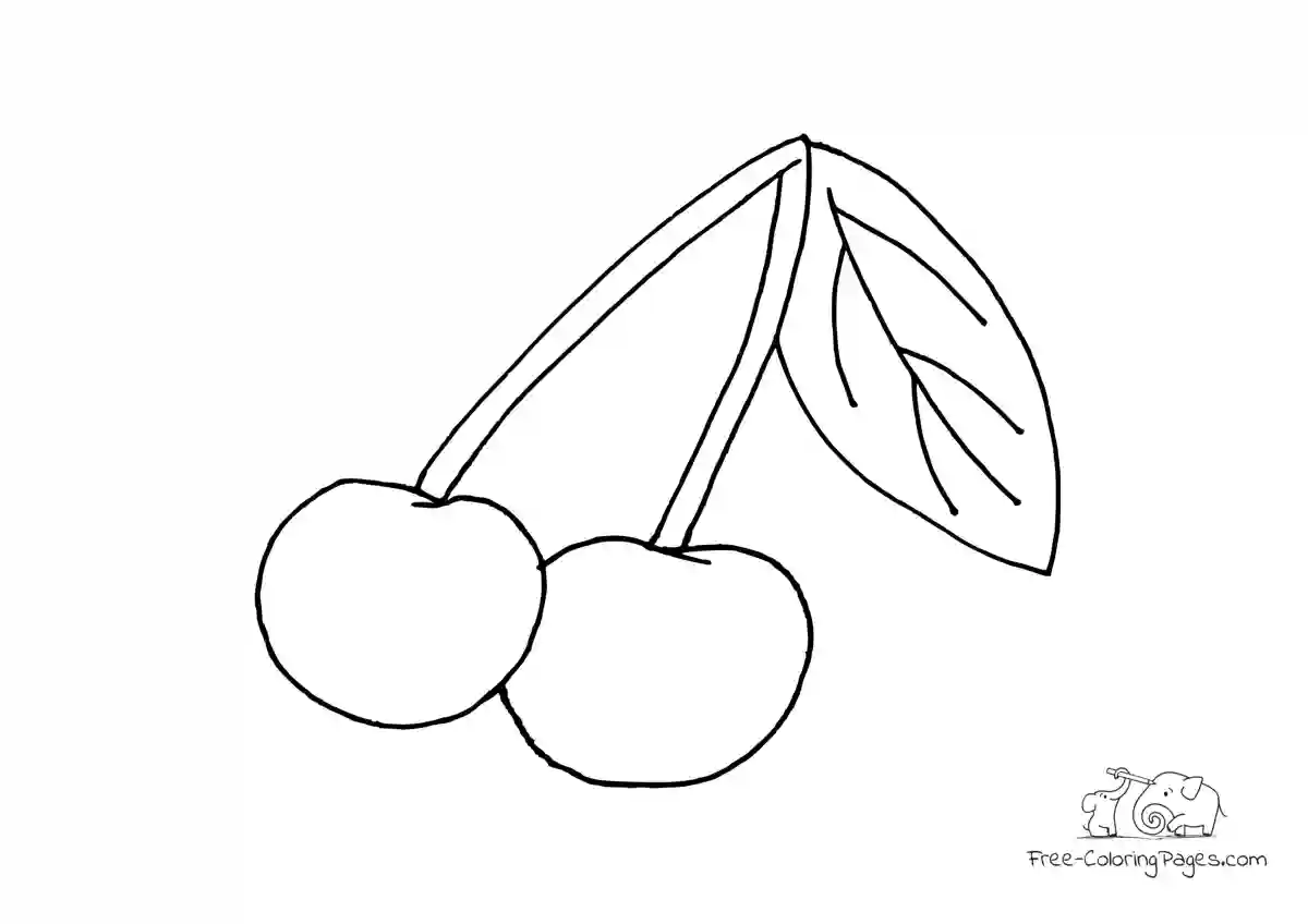 Coloring Page 2 cherries with green leaf