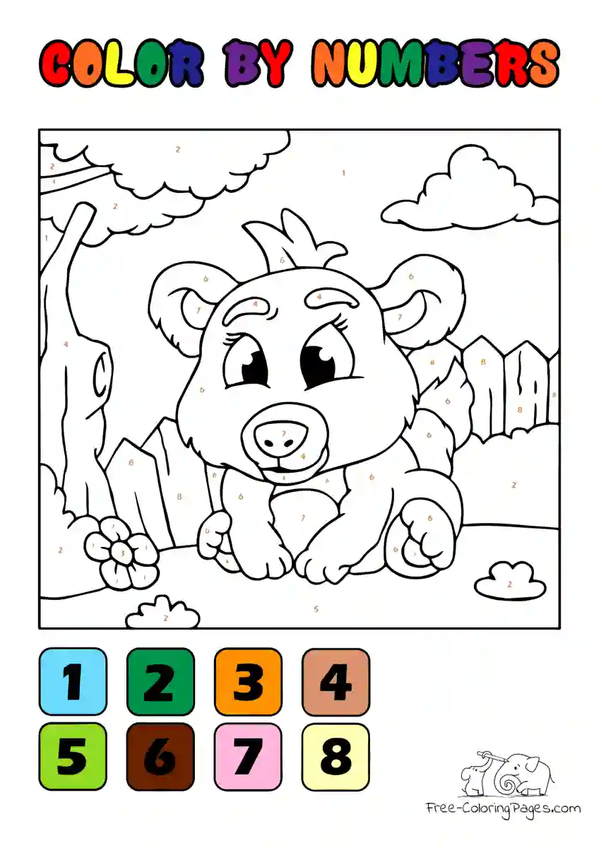 Ausmalbild Baby Bear - Color by Numbers