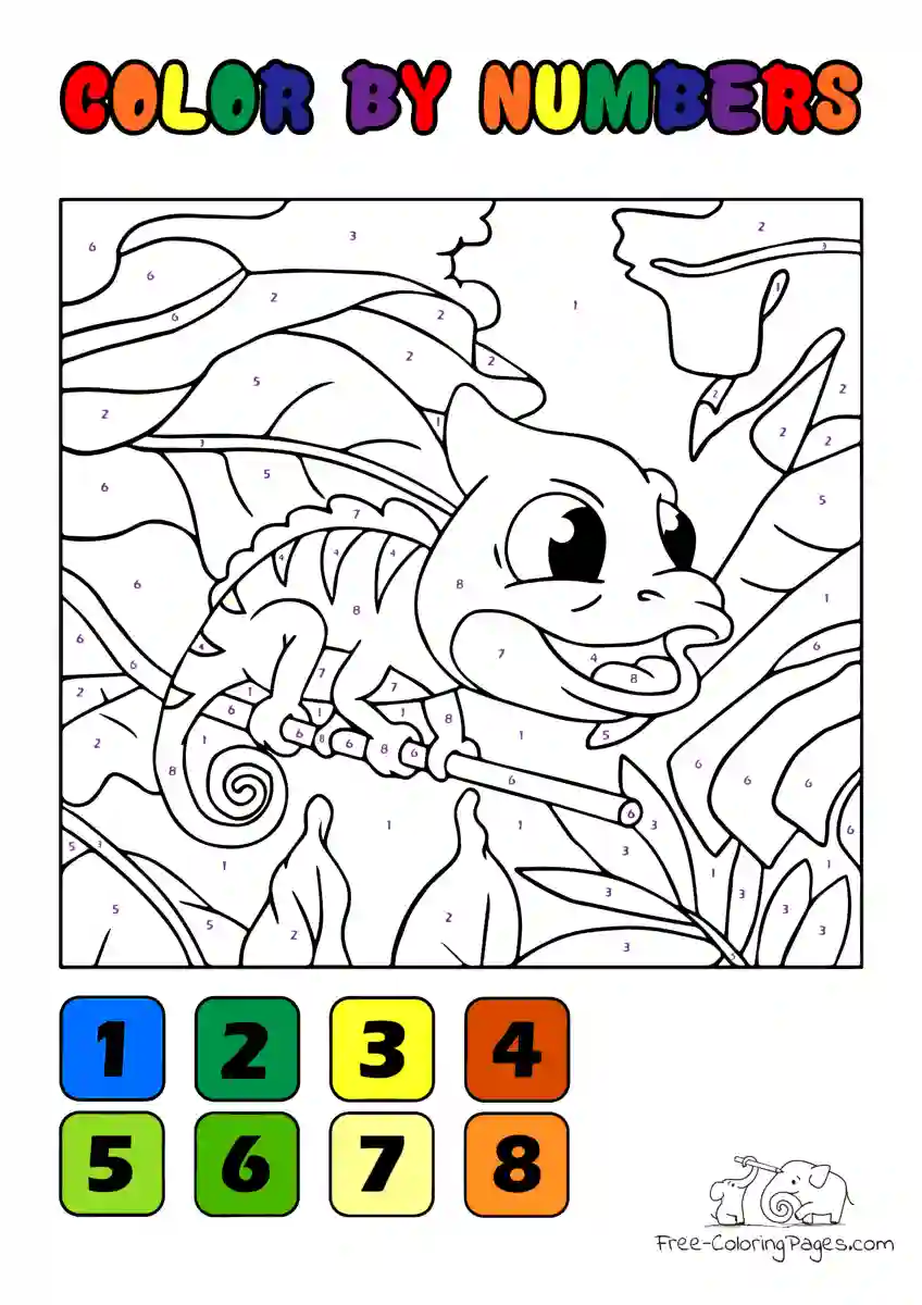 Ausmalbild Baby Chameleon - Color by Numbers