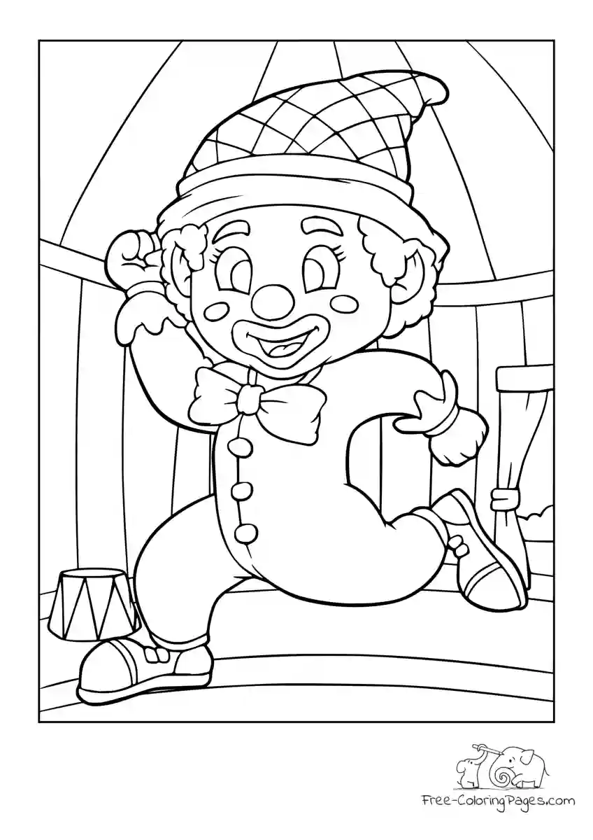 Ausmalbild Baby clown bouncing through ring