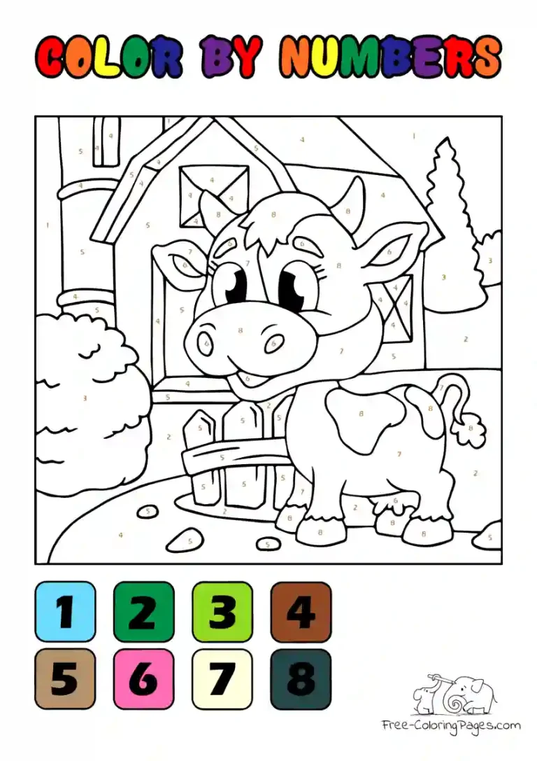 Coloring Page Baby Cow - Color by Numbers - Free Coloring Pages