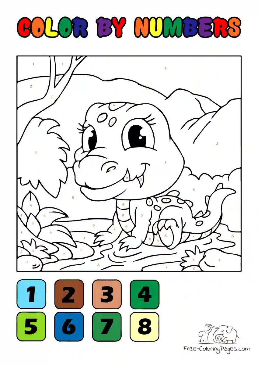 Ausmalbild Baby Crocodile - Color by Numbers