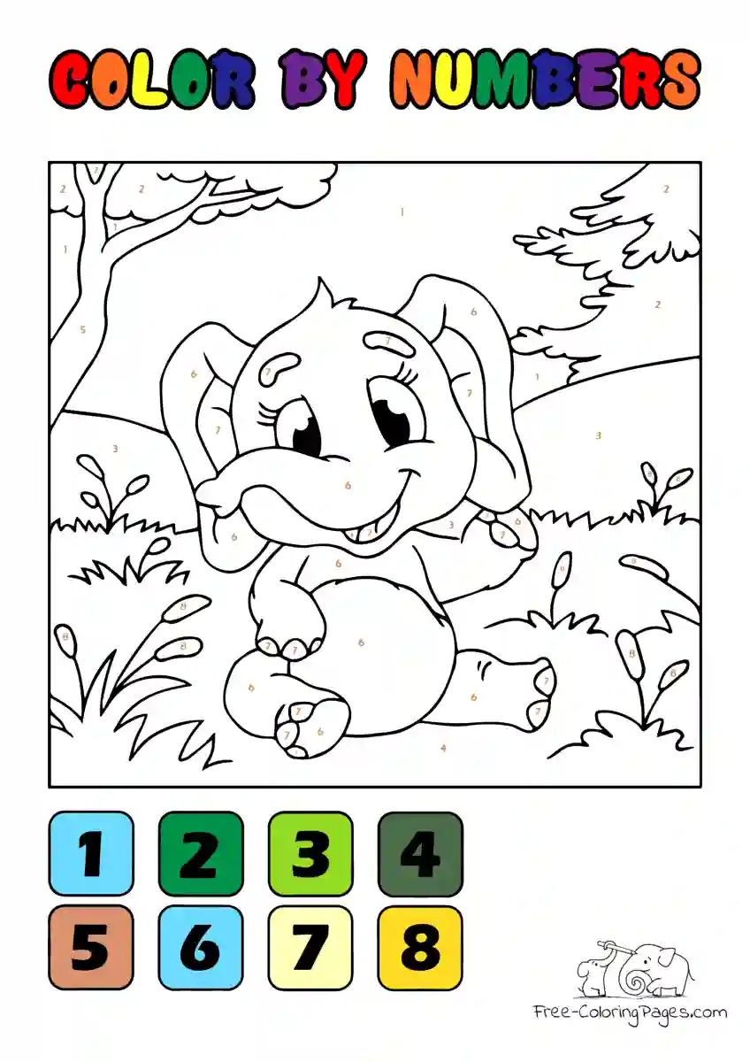 Ausmalbild Baby Elephant - Color by Numbers