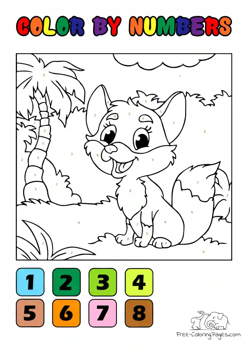 Ausmalbild Baby Fox - Color by Numbers