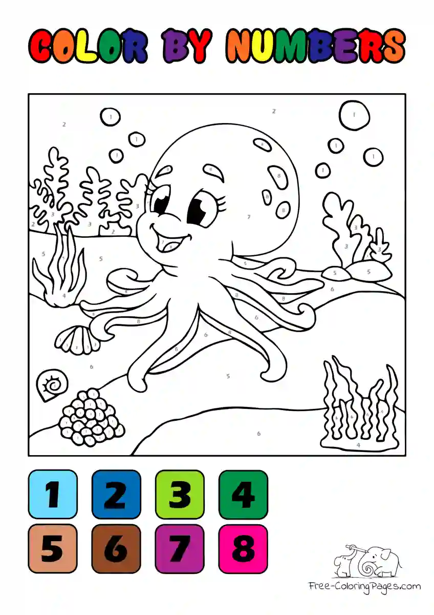 Ausmalbild Baby Octopus - Color by Numbers