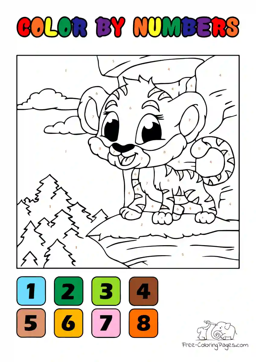 Ausmalbild Baby Tiger - Color by Numbers