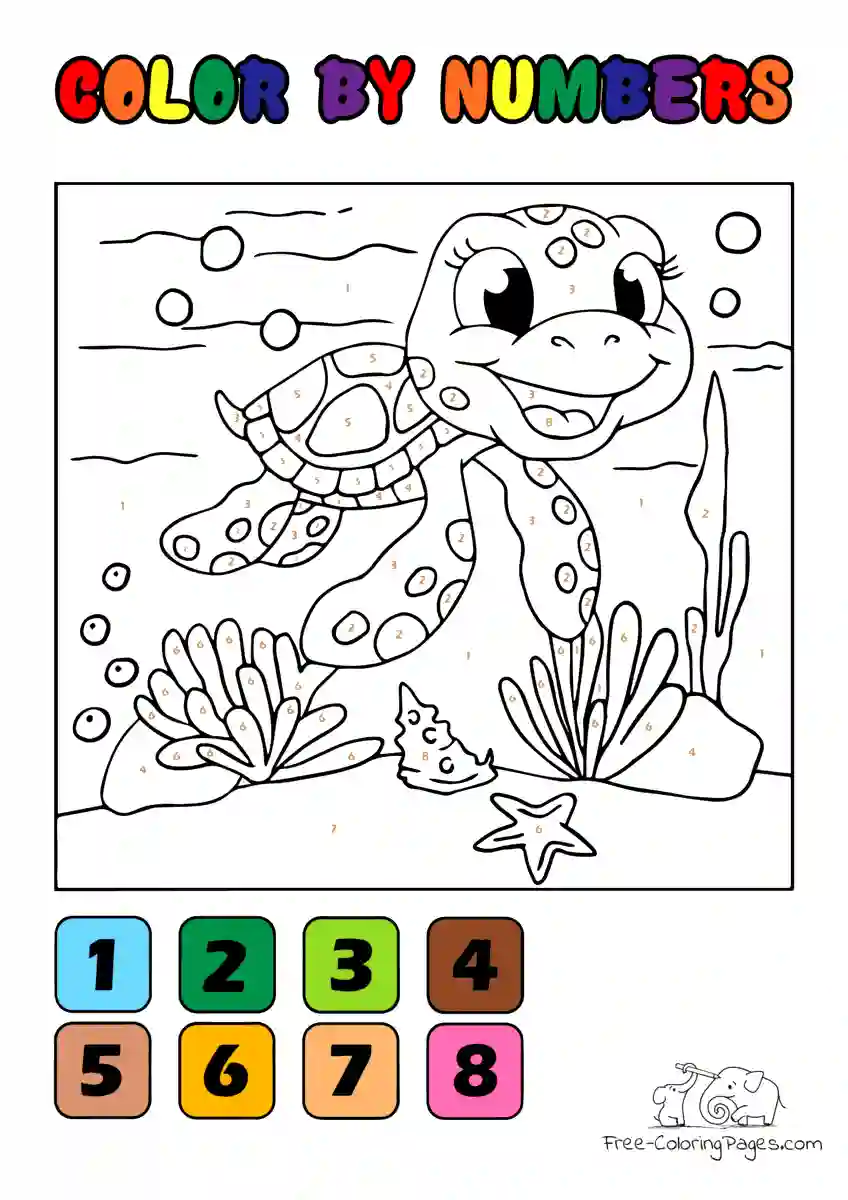 Ausmalbild Baby Turtle - Color by Numbers