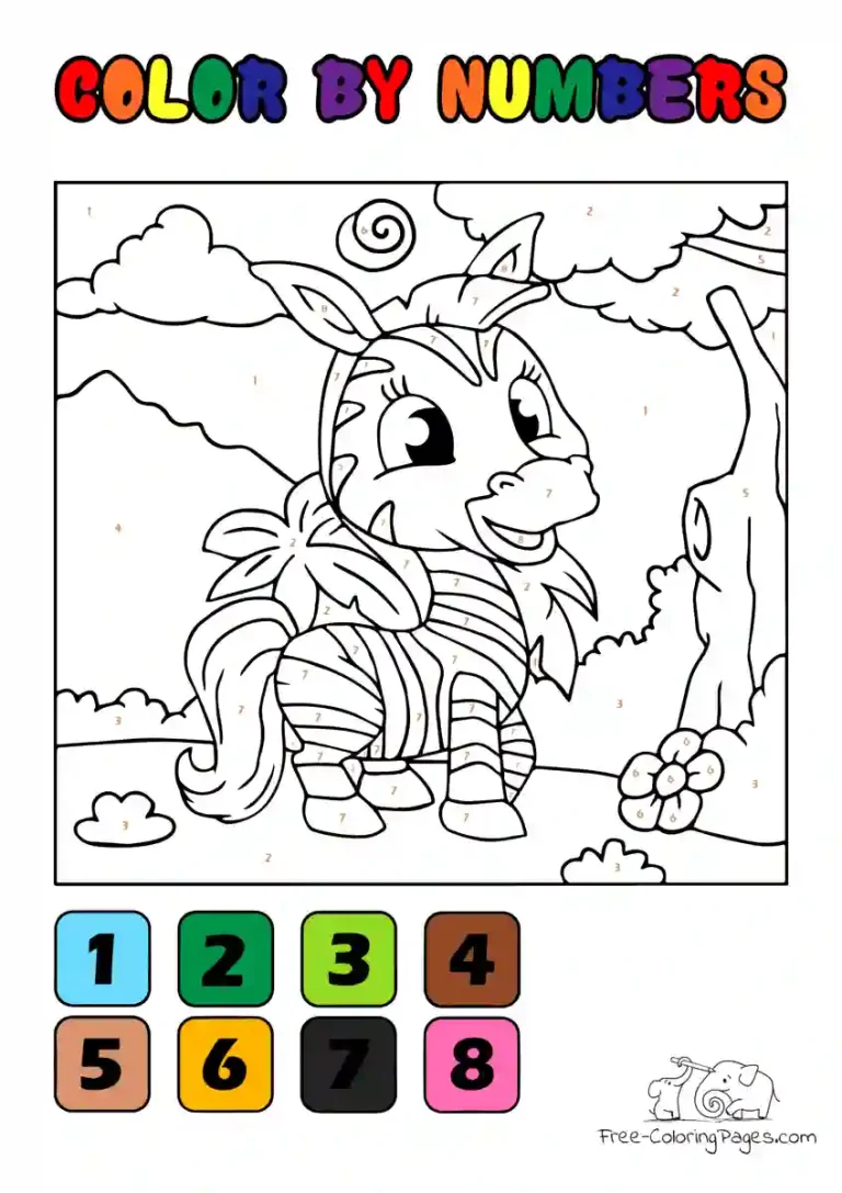 Coloring Page Baby Zebra - Color by Numbers - Free Coloring Pages