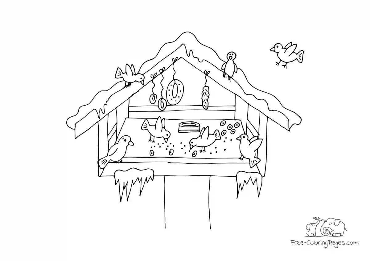 Ausmalbild Bird house in winter
