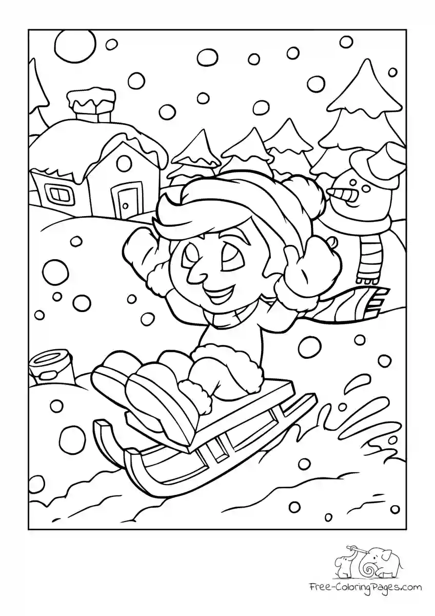 Ausmalbild Boy is happy about sleigh ride