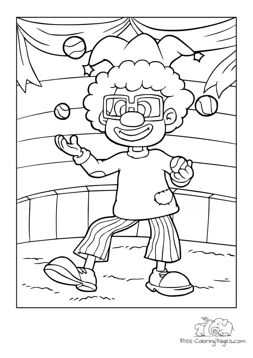 Ausmalbild Clown boy with glasses juggling with balls
