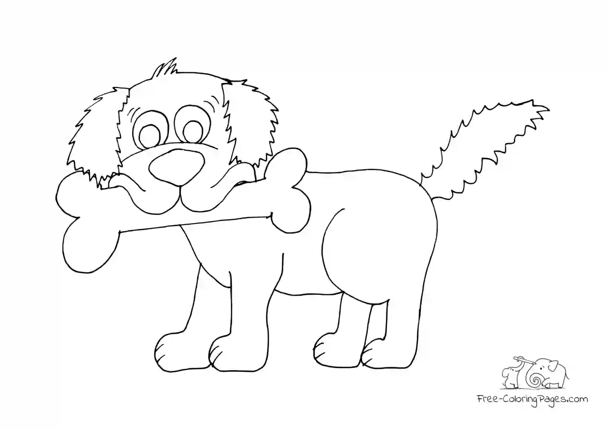 Coloring Page Dog with a bone
