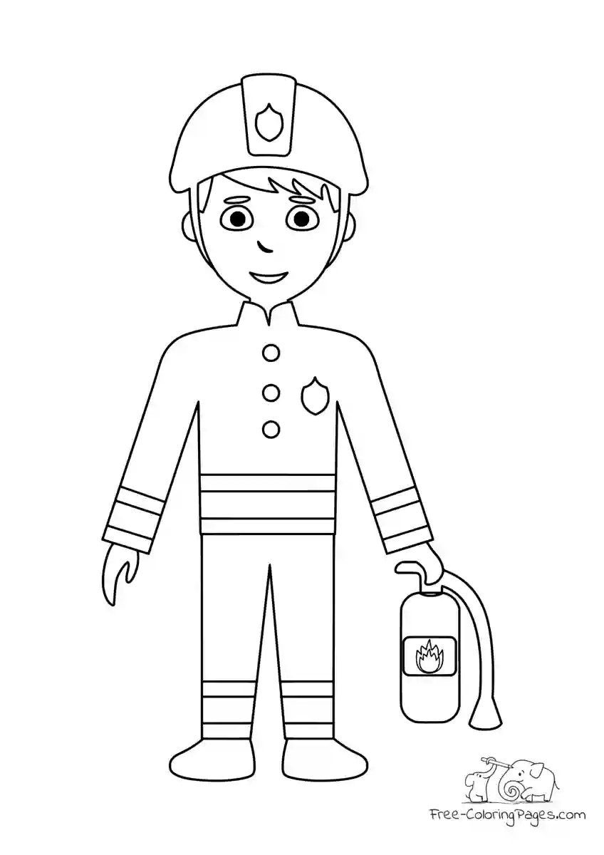 Ausmalbild Fireman with extinguisher