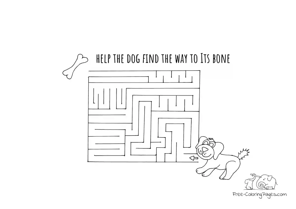 Coloring Page Help the dog find the way to Its bone