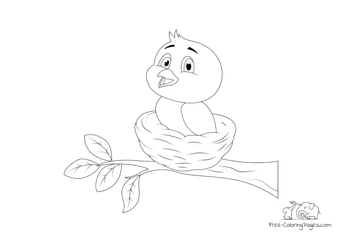 Ausmalbild Little bird in nest