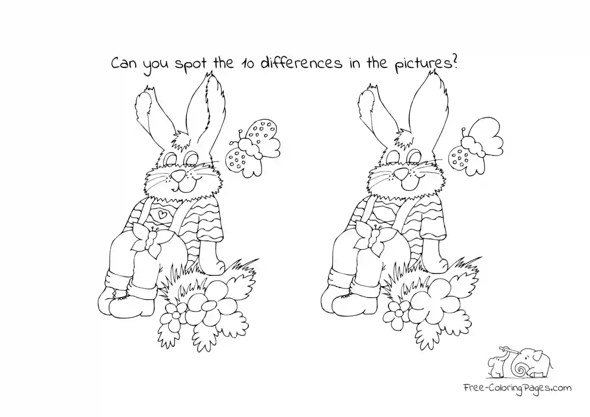 Coloring Page Picture search - spot the difference - easter bunny with butterfly