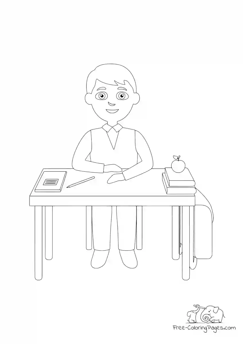 Ausmalbild Schoolboy desk