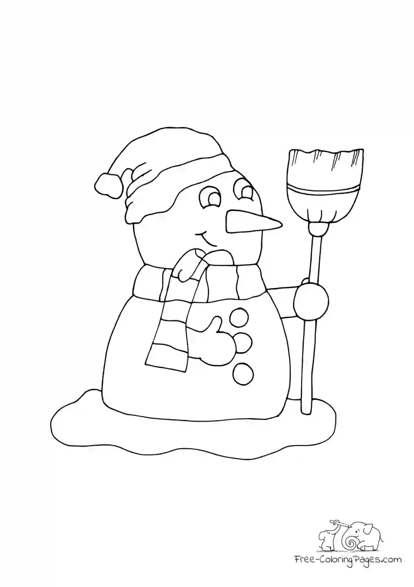 Ausmalbild Snowman standing in snow
