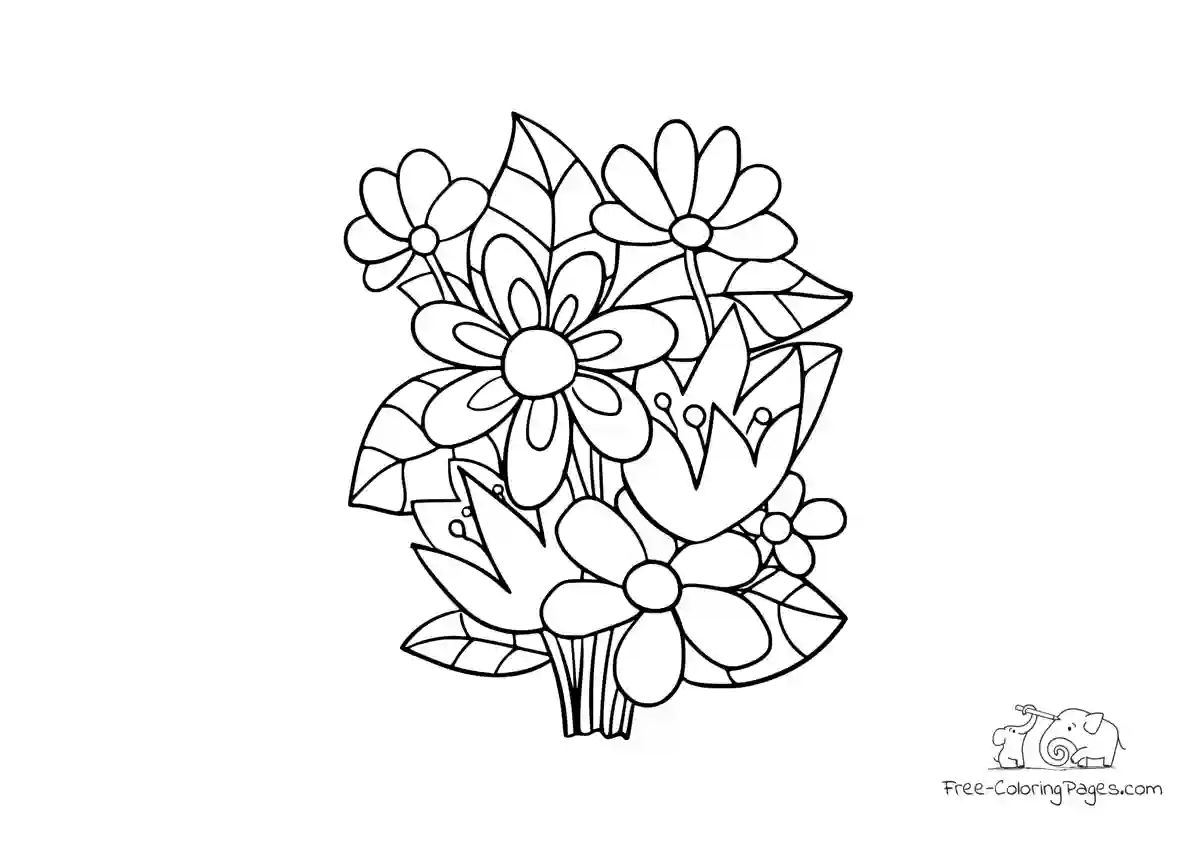 Coloring Page Spring flower bouquet