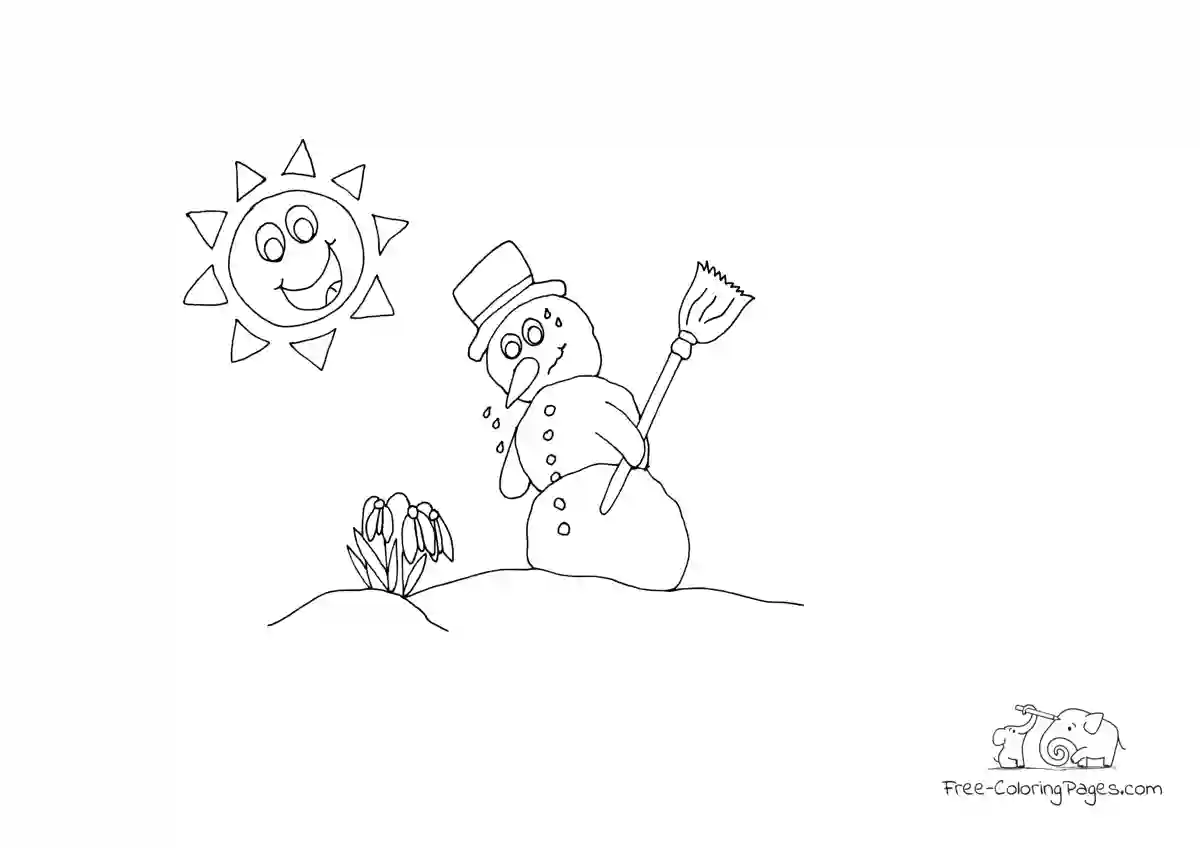 Coloring Page Sweating snowman with snowdrops