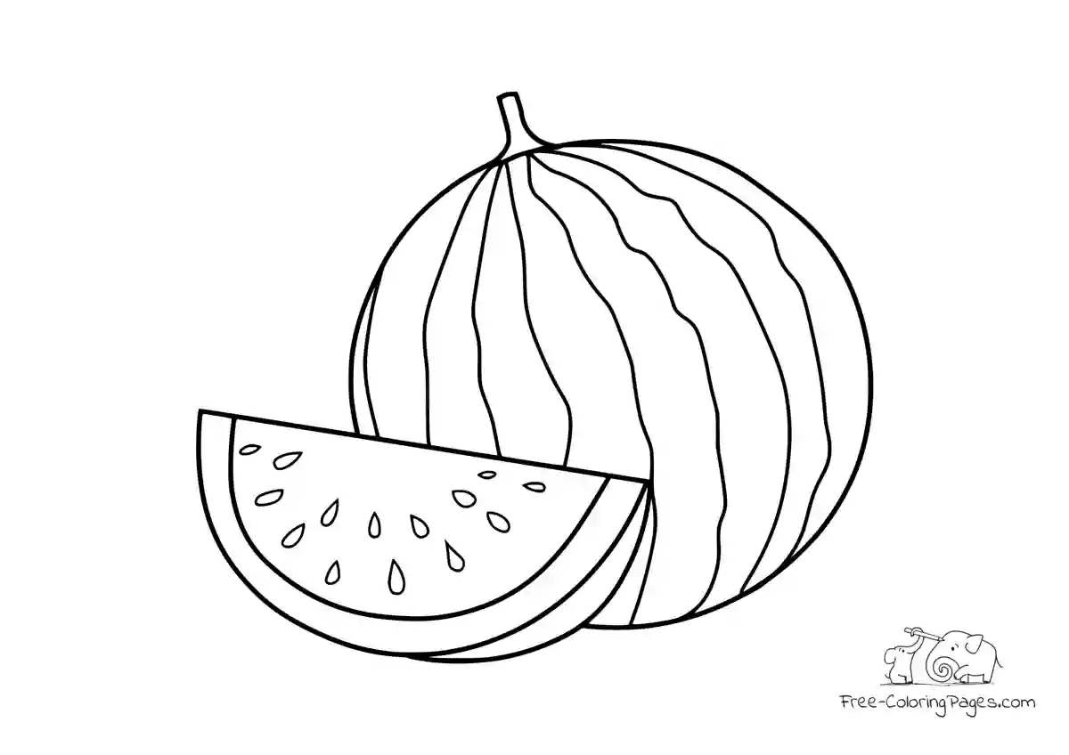 Coloring Page Watermelon and a half