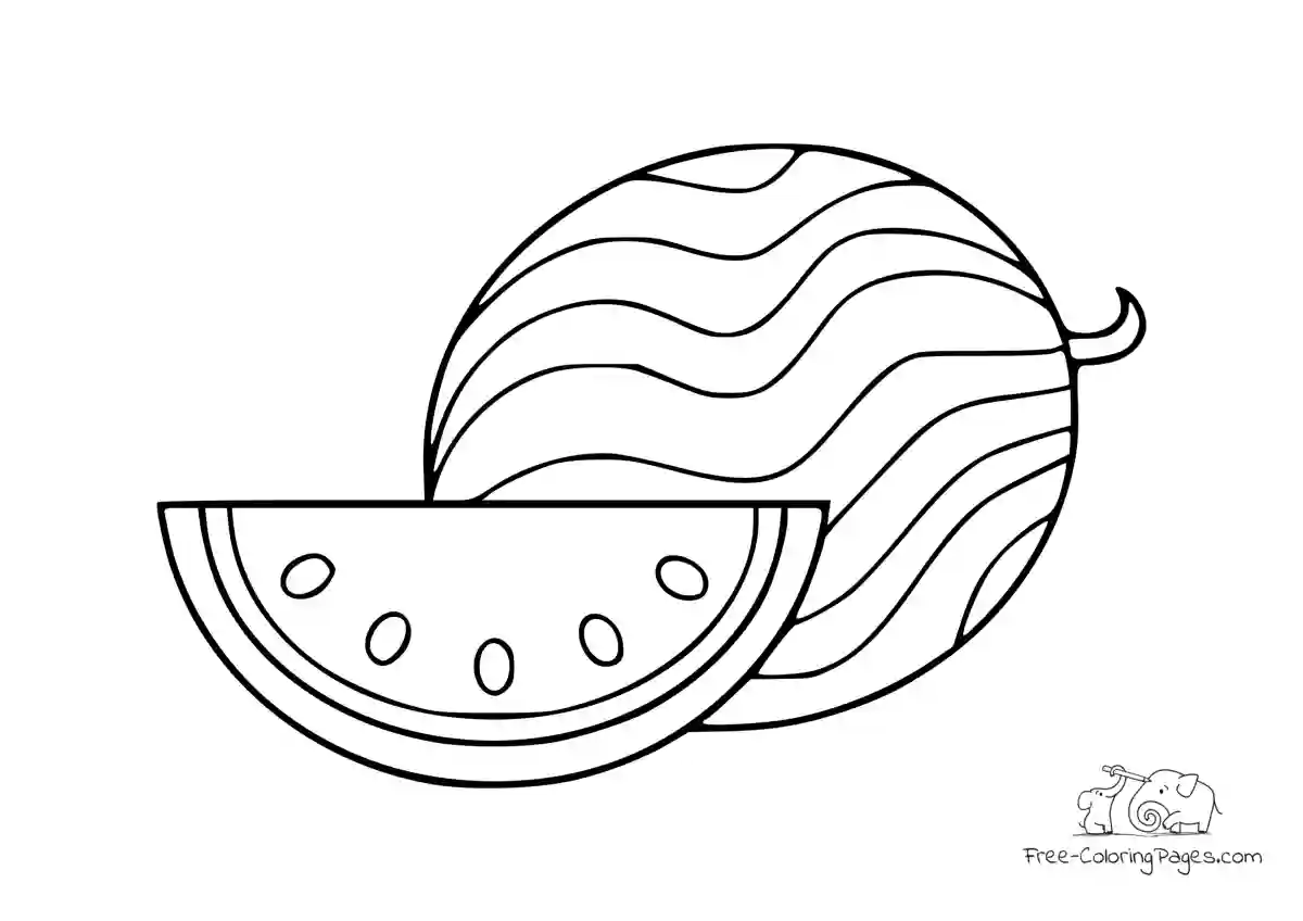 Coloring Page Watermelon with quarter