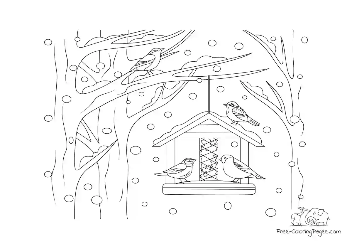 Ausmalbild Winter birdhouse